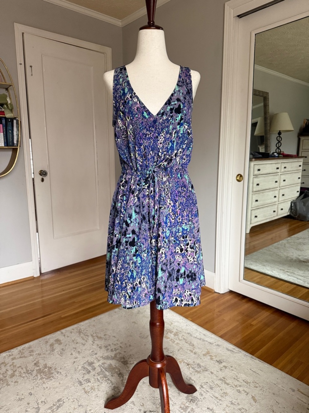 BB Dakota Purple & Blue Floral V-Neck Tie-Waist Mini Dress